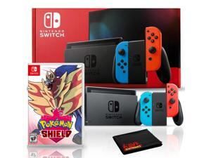 Nintendo Switch with Neon Blue and Red JoyCon Bundle with Pokemon Shield