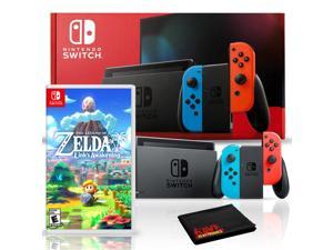 Nintendo Switch with Neon Blue and Red JoyCon Bundle with The Legend of Zelda Links Awakening