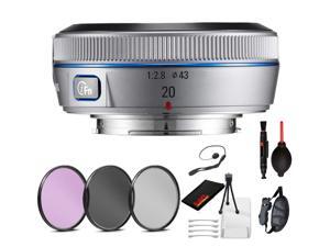 Samsung 20mm f/2.8 Pancake Lens for NX10 / NX100 (Silver) with Essential Bundle Kit :3pc Filter Kit +More Samsung 20mm f/2.8 Pancake Lens for NX10 / NX100 (Silver) with Essential Bundle Kit :3pc Filter Kit +More