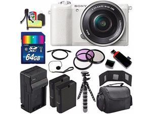 Sony Alpha a5100 Mirrorless Digital Camera with 16-50mm Lens (White) + Battery + Charger + 64GB Bundle 6 - International