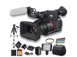 Panasonic 4K Camcorder W Padded Case 128 GB Memory Card Heavy Duty Tripod Wire Straps LED Light And More