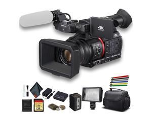 Panasonic 4K Camcorder W Padded Case 128 GB Memory Card Wire Straps LED Light And More