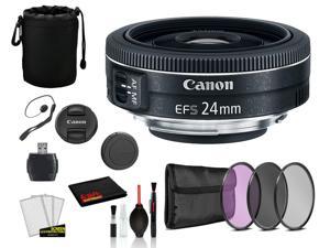 Canon EF-S 24mm f/2.8 STM Lens (9522B002) Lens with Bundle includes 3pc Filter Kit (UV, CPL, FLD) + Lens Pouch + More
