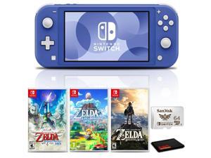 Nintendo Switch Lite Console Blue with 64GB microSD and 3Pk Zelda Games