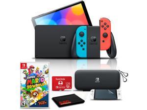 Nintendo Switch OLED Neon BlueRed with Super Mario 3D World 128GB SD and More
