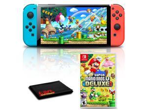Nintendo Switch OLED Neon BlueRed with New Super Mario Bros U Deluxe Game Bundle