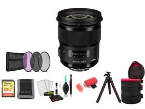 Sigma 50mm f14 DG HSM Art Lens for Nikon with 128GB Memory Card Filter Kit Tripod and More International Model
