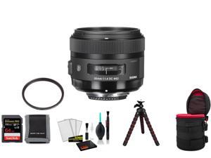 Sigma 30mm f14 DC HSM Art Lens for Nikon F with 64GB Memory Card and UV Filter