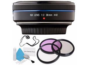 Samsung 30mm f/2.0 NX Pancake Lens (Black) EX-S30NB + 3 Piece Filter Kit + Lens Cap Keeper + Deluxe Cleaning Kit Bundle Samsung 30mm f/2.0 NX Pancake Lens (Black) EX-S30NB + 3 Piece Filter Kit + Lens Cap Keeper + Deluxe Cleaning Kit Bundle