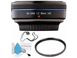 Samsung 30mm f/2.0 NX Pancake Lens (Black) EX-S30NB + UV Filter + Lens Cap Keeper + Deluxe Cleaning Kit Bundle Samsung 30mm f/2.0 NX Pancake Lens (Black) EX-S30NB + UV Filter + Lens Cap Keeper + Deluxe Cleaning Kit Bundle