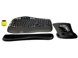 Logitech MK550 Comfort Wave Wireless Keyboard & Mouse Combo Home Office Active Lifestyle Modern Bundle with Micro Glow in the Dark Portable Wireless Bluetooth Speaker, Gel Wrist Pad & Gel Mouse Pad