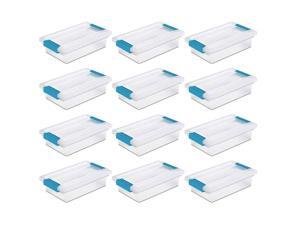 Sterilite Mini Clip Plastic Storage Box Clear w/ Blue Aquarium Latches (12 Pack) Sterilite Mini Clip Plastic Storage Box Clear w/ Blue Aquarium Latches (12 Pack)