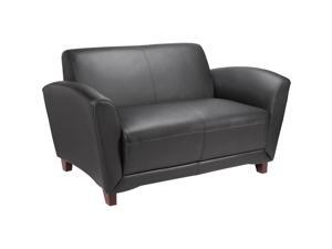 Lorell Reception Loveseat 55"x34-1/2"x31-1/4" Black Leather 68951 Lorell Reception Loveseat 55"x34-1/2"x31-1/4" Black Leather 68951