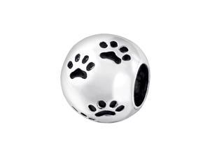 Cheneya Sterling Silver Round Paw Print Bead Cheneya Sterling Silver Round Paw Print Bead