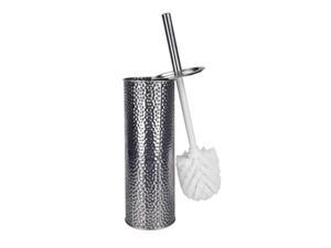 home basics hammered stainless steel toilet brush with hygienic holder, for bathroom storage  sturdy, deep cleaning, silver