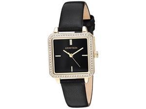 armitron women's 75/5597bkgpbk swarovski crystal accented goldtone and black leather strap watch