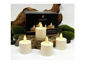 luminara tea lights battery operated flameless candles ivory: 4 piece set  1.44" x 1.25" w/ autotimer | batteries included | lantern, patio, bath, wedding, reception, bridal, baby, catering, events