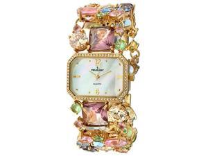 peugeot women's mosaic colored glass quartz watch with brass strap, multi, 28 model: 1653