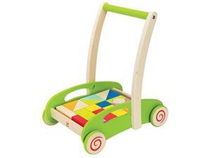 hape block and roll cart toddler wooden push and pull toy