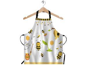 WONDERTIFY Cartoon Bee Apron,Cute Bee and Blooming Flowers Sweet Honey Bib Apron with Adjustable Neck for Men Women,Suitable for Home Kitchen Cooking Waitress Chef Grill Bistro Baking BBQ Apron