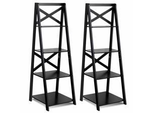 2 Pcs 4-Tier Ladder Shelf Bookshelf Bookcase Storage Display Leaning Home Office 2 Pcs 4-Tier Ladder Shelf Bookshelf Bookcase Storage Display Leaning Home Office
