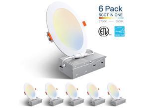 Amico 6 Pack 6 Inch 5CCT Ultra-Thin LED Recessed Ceiling Light with Junction Box, 2700K-5000K Selectable, 12W Eqv 110W, Dimmable Can-Killer Downlight, 1050LM High Brightness - ETL and Energy Star Amico 6 Pack 6 Inch 5CCT Ultra-Thin LED Recessed Ceiling Light with Junction Box, 2700K-5000K Selectable, 12W Eqv 110W, Dimmable Can-Killer Downlight, 1050LM High Brightness - ETL and Energy Star