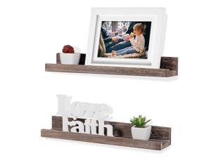Rustic State Ted Wall Mount Narrow Picture Ledge Shelf Display | 17 Inch Floating Wooden Shelves Distressed Walnut Set of 2