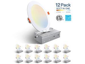 Amico 12 Pack 6 Inch 5CCT Ultra-Thin LED Recessed Ceiling Light with Junction Box, 2700K-5000K Selectable, 12W Eqv 110W, Dimmable Can-Killer Downlight, 1050LM High Brightness - ETL and Energy Star Amico 12 Pack 6 Inch 5CCT Ultra-Thin LED Recessed Ceiling Light with Junction Box, 2700K-5000K Selectable, 12W Eqv 110W, Dimmable Can-Killer Downlight, 1050LM High Brightness - ETL and Energy Star
