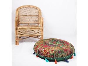 Jaipur Textile Hub Patchwork Cotton Boho Chic Bohemian Hand Embroidered Round Floor Pillows & Cushion Cover Seating Pouf Ottoman (Green, 32 inch Approx) Jaipur Textile Hub Patchwork Cotton Boho Chic Bohemian Hand Embroidered Round Floor Pillows & Cushion Cover Seating Pouf Ottoman (Green, 32 inch Approx)