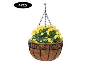 4 Pack 12 Inch Metal Hanging Planter Basket Flower Pots Watering Hanging Baskets