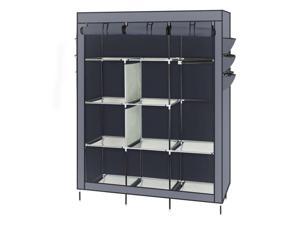 Portable Clothes Rack Closet Storage Holder Dustproof Wardrobe with Shelves Gray