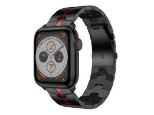 Compatible For Apple Watch Band 45Mm 44Mm 42Mm,Enamel Process Stainless Steel L Watch Replacement Bands Compatible For Apple Watch Se,Apple Watch Series 7/6/5/4/3 Smartwatch,Black+Red Enamel Process
