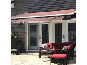 ALEKO Retractable Patio Awning 10 X 8 Ft Deck Sunshade Multistripe Red Color 
