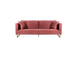 Lenox Pink Velvet Modern Sofa With Brass Legs Lenox Pink Velvet Modern Sofa With Brass Legs