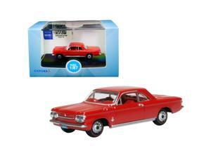 1963 Chevrolet Corvair Coupe Riverside Red with Red Interior 1/87 (HO) Scale Diecast Model Car by Oxford Diecast 1963 Chevrolet Corvair Coupe Riverside Red with Red Interior 1/87 (HO) Scale Diecast Model Car by Oxford Diecast