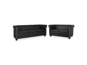 vidaXL Chesterfield Sofa Set 2Seater and 3Seater Black Faux Leather