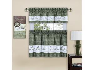 Ergode Live, Love, Laugh Window Curtain Tier Pair and Valance Set - 58x36 - Green Ergode Live, Love, Laugh Window Curtain Tier Pair and Valance Set - 58x36 - Green