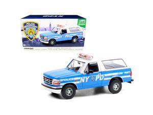 1992 Ford Bronco Police Car Light Blue and White \New York City Police Department\ (NYPD) 1/18 Diecast Model Car by Greenlight""" 1992 Ford Bronco Police Car Light Blue and White \New York City Police Department\ (NYPD) 1/18 Diecast Model Car by Greenlight"""
