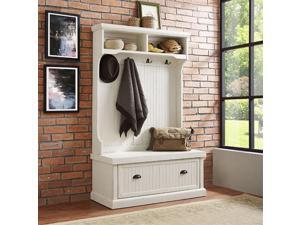 SEASIDE HALL TREE IN DISTRESSED WHITE FINISH SEASIDE HALL TREE IN DISTRESSED WHITE FINISH
