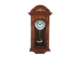 Bedford Clock Collection 27.5" Antique Chiming Wall Clock with Roman Numerals in a Padauk Oak Finish