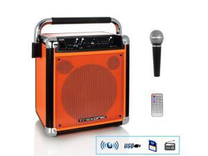 Trexonic TRX-99ORG Wireless Portable Party Speaker with USB Recording, FM Radio & Microphone - Orange Trexonic TRX-99ORG Wireless Portable Party Speaker with USB Recording, FM Radio & Microphone - Orange
