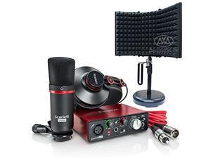 focusrite scarlett solo compact usb audio interface studio package  2nd generation with recording microphone isolation shield