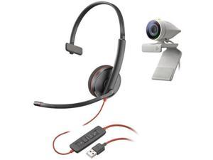 Poly  Studio P5 Webcam with Blackwire 3210 Headset Kit Plantronics  Polycom  1080p HD Professional Video Conferencing Camera  SingleEar Wired Headset USBA  Certified for Zoom  Teams
