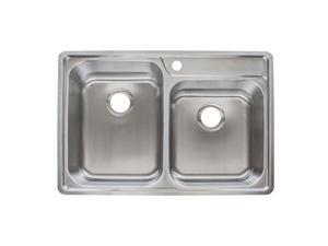 franke evcag90118 top mount offset double bowl 1hole kitchen sink, 18 gallon, stainless steel
