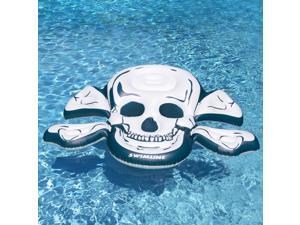 81” White and Blue Skull and Crossbones Inflatable Swimming Pool Raft 81” White and Blue Skull and Crossbones Inflatable Swimming Pool Raft