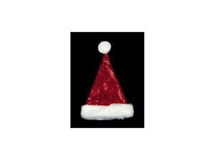 19" Sparkling Red and White Metallic Sequin Glitter Christmas Santa Hat - Adult Size