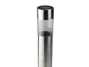 8.5" Silver Cylinder Solar Light with White LED Light and Lawn Stake 8.5" Silver Cylinder Solar Light with White LED Light and Lawn Stake