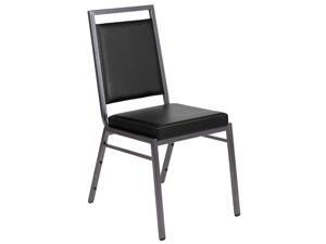 HERCULES Series Square Back Stacking Banquet Chair in Black Vinyl with Silvervein Frame HERCULES Series Square Back Stacking Banquet Chair in Black Vinyl with Silvervein Frame