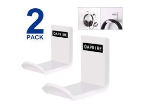 OAPRIRE Headphone Headset Hanger Wall Mount(2 Pack) - Save Desktop Space Headphone Stand - PC Gaming Universal Fit Headphone Holder with Cable Clip Organizer - No Screws, Stick on - White