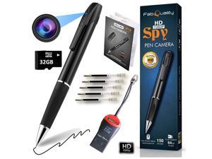 Spy Camera Pen 1080P HD Recording (with 32 GB Memory Card) - Spy Pen Camera, Hidden Camera Pen - Mini Spy Hidden Camera, Spy Cam with Small Camera - Mini Hidden Camera + 5 Inks + SD Card Reader